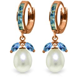 Genuine 10.30 ctw Blue Topaz & Pearl Earrings Jewelry 14KT Rose Gold - REF-56P7H