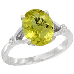 Natural 2.41 ctw Lemon-quartz & Diamond Engagement Ring 10K White Gold - REF-23R8Z