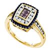 Image 1 : 0.50 CTW Princess Cognac-brown Black Color Diamond Cluster Ring 14KT Yellow Gold - REF-49W5K