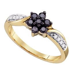 0.33 CTW Black Color Diamond Cluster Ring 10KT Yellow Gold - REF-18H2M