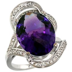 Natural 11.23 ctw amethyst & Diamond Engagement Ring 14K White Gold - REF-104W5K