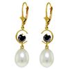 Genuine 9 ctw Pearl & Black Diamond Earrings Jewelry 14KT Yellow Gold - REF-64R7P