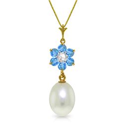 Genuine 4.53 ctw Blue Topaz & Diamond Necklace Jewelry 14KT Yellow Gold - REF-29N7R