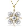 Genuine 6.3 ctw White Topaz & Pearl Necklace Jewelry 14KT Yellow Gold - REF-59W2Y