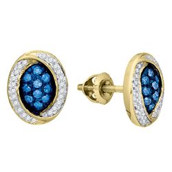 0.33 CTW Blue Color Diamond Oval Cluster Earrings 10KT Yellow Gold - REF-30X2Y