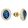 Image 1 : 0.33 CTW Blue Color Diamond Oval Cluster Earrings 10KT Yellow Gold - REF-30X2Y