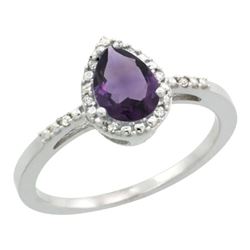 Natural 1.53 ctw amethyst & Diamond Engagement Ring 10K White Gold - REF-18G9M