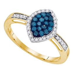 0.31 CTW Blue Color Diamond Oval Cluster Ring 10KT Yellow Gold - REF-19H4M