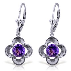 Genuine 1.10 ctw Amethyst Earrings Jewelry 14KT White Gold - REF-37H7X