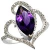 Natural 3.33 ctw Amethyst & Diamond Engagement Ring 14K White Gold - REF-77R5Z
