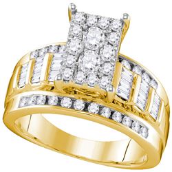 0.92 CTW Diamond Rectangle Cluster Bridal Engagement Ring 10KT Yellow Gold - REF-68F9N