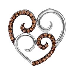 0.25 CTW Cognac-brown Color Diamond Curled Double Heart Pendant 10KT White Gold - REF-14F9N