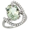 Natural 5.89 ctw Green-amethyst & Diamond Engagement Ring 14K White Gold - REF-91M4H