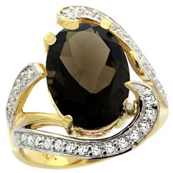 Natural 6.22 ctw smoky-topaz & Diamond Engagement Ring 14K Yellow Gold - REF-134M9H