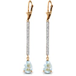 Genuine 3.6 ctw Aquamarine & Diamond Earrings Jewelry 14KT Rose Gold - REF-64H6X