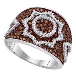 1 CTW Brown Color Diamond Starburst Fashion Ring 10KT White Gold - REF-52W4K