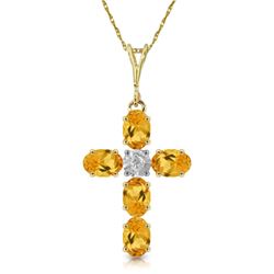 Genuine 1.88 ctw Citrine & Diamond Necklace Jewelry 14KT Yellow Gold - REF-39V8W