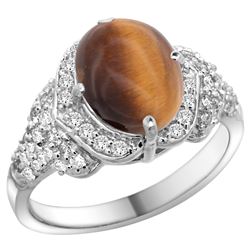 Natural 2.82 ctw tiger-eye & Diamond Engagement Ring 14K White Gold - REF-100R6Z