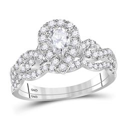 0.97 CTW Pear Diamond Bridal Wedding Engagement Ring 14KT White Gold - REF-142X4Y