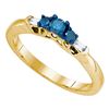 Image 1 : 0.27 CTW Blue Color Diamond 3-stone Bridal Ring 10KT Yellow Gold - REF-24F2N