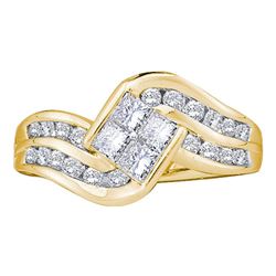 1 CTW Princess Diamond Cluster Ring 14KT Yellow Gold - REF-82K4W