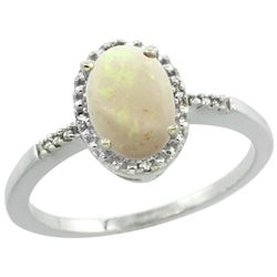 Natural 0.73 ctw Opal & Diamond Engagement Ring 14K White Gold - REF-22G9M