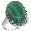 Natural 14.04 ctw Malachite & Diamond Engagement Ring 14K White Gold - REF-58H9W