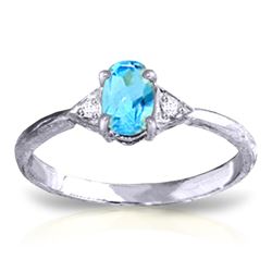 Genuine 0.46 ctw Blue Topaz & Diamond Ring Jewelry 14KT White Gold - REF-22V5W