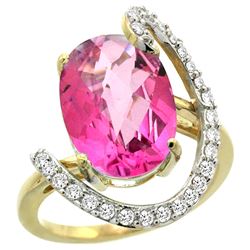 Natural 5.89 ctw Pink-topaz & Diamond Engagement Ring 14K Yellow Gold - REF-91G4M