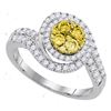 0.98 CTW Yellow Diamond Halo Cluster Swirl Ring 14KT White Gold - REF-116W9K