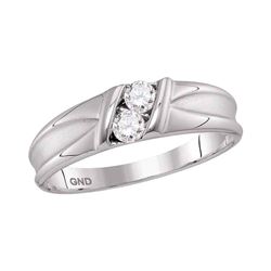 0.33 CTW Mens Diamond 2-stone Channel-set Wedding Ring 10KT White Gold - REF-47W9K