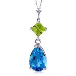 Genuine 2 ctw Blue Topaz & Peridot Necklace Jewelry 14KT White Gold - REF-24R3P