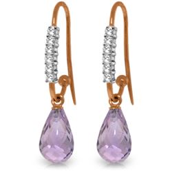 Genuine 4.68 ctw Amethyst & Diamond Earrings Jewelry 14KT Rose Gold - REF-40Y7F