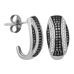 0.40 CTW Black Color Diamond Half J Hoop Earrings 10KT White Gold - REF-44H9M