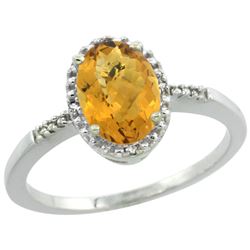 Natural 1.2 ctw Whisky-quartz & Diamond Engagement Ring 14K White Gold - REF-22H8W