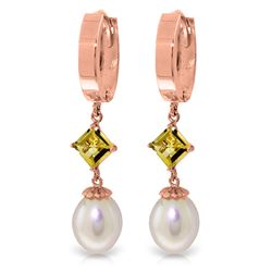 Genuine 9.5 ctw Pearl & Citrine Earrings Jewelry 14KT Rose Gold - REF-53W2Y