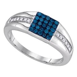 0.50 CTW Mens Blue Color Diamond Square Cluster Ring 10KT White Gold - REF-34M4H