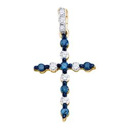 0.25 CTW Blue Color Diamond Cross Pendant 10KT Yellow Gold - REF-13H4M