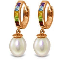 Genuine 9 ctw Pearl, Amethyst & Blue Topaz Earrings Jewelry 14KT Rose Gold - REF-43K2V