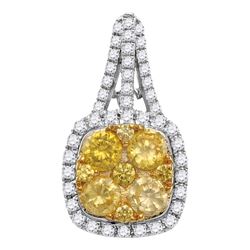 1.99 CTW Yellow Diamond Square Cluster Pendant 14KT White Gold - REF-240M2H