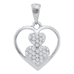 0.15 CTW Diamond Nested Heart Cluster Pendant 10KT White Gold - REF-12X2Y