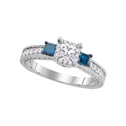 1 CTW 3-stone Blue Color Diamond Bridal Ring 14k White Gold - REF-133Y4X