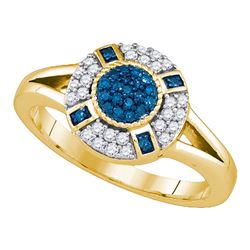 0.40 CTW Blue Color Diamond Circle Cluster Ring 10KT Yellow Gold - REF-38N9F