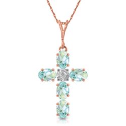 Genuine 1.75 ctw Aquamarine & Diamond Necklace Jewelry 14KT Rose Gold - REF-44P7H