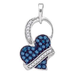 0.33 CTW Blue Color Diamond Captured Heart Pendant 10KT White Gold - REF-19K4W