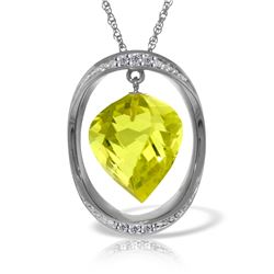 Genuine 10.85 ctw Lemon Quartz & Diamond Necklace Jewelry 14KT White Gold - REF-111R2P