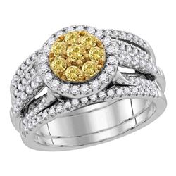 1.05 CTW Yellow Diamond Bridal Engagement Ring 14KT White Gold - REF-142X4Y