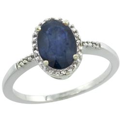 Natural 1.47 ctw Blue-sapphire & Diamond Engagement Ring 14K White Gold - REF-29V3F