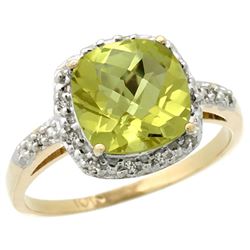 Natural 3.92 ctw Lemon-quartz & Diamond Engagement Ring 14K Yellow Gold - REF-33Y6X