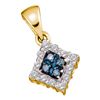 Image 1 : 0.37 CTW Blue Color Diamond Cluster Pendant 10KT Yellow Gold - REF-34W4K